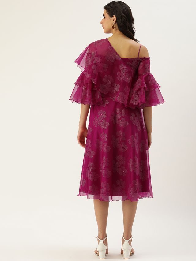 Bollywood Vogue Ready To Wear Pink Organza Foil Printed Dress