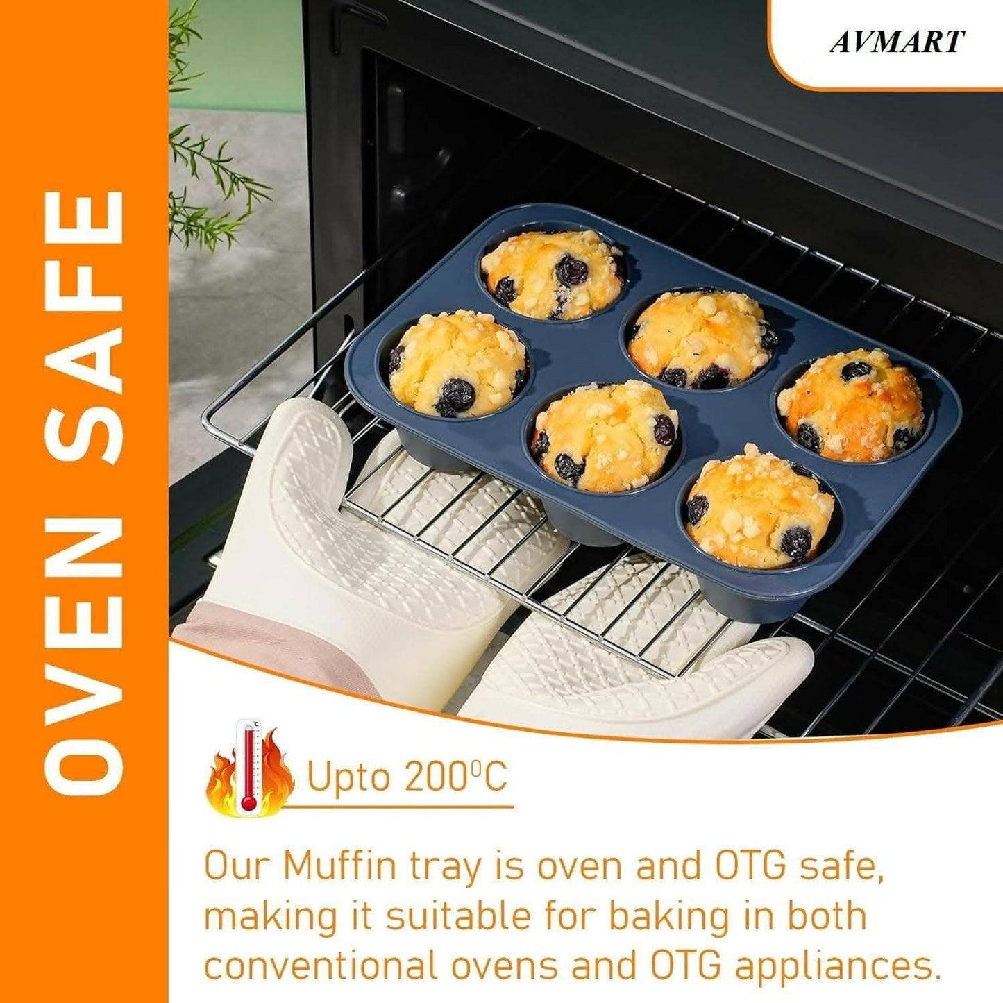 AV MART Carbon Steel Muffin Tray with 100 Muffin Liners- Versatile Bakeware for 6 Muffins- Black, OTG, Microwave & Dishwasher Safe- Premium Cupcake Tray - HalfPe