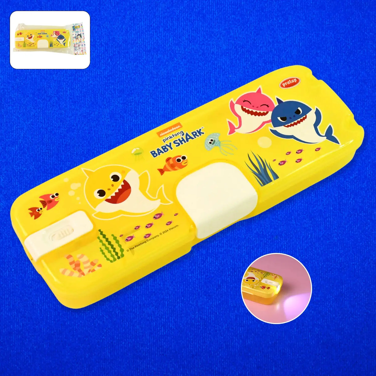 Plastic Pencil Box with LED Light & Cartoon Print – 1 Pc Dual Compartment Stationery Organizer Case for Kids HP DD