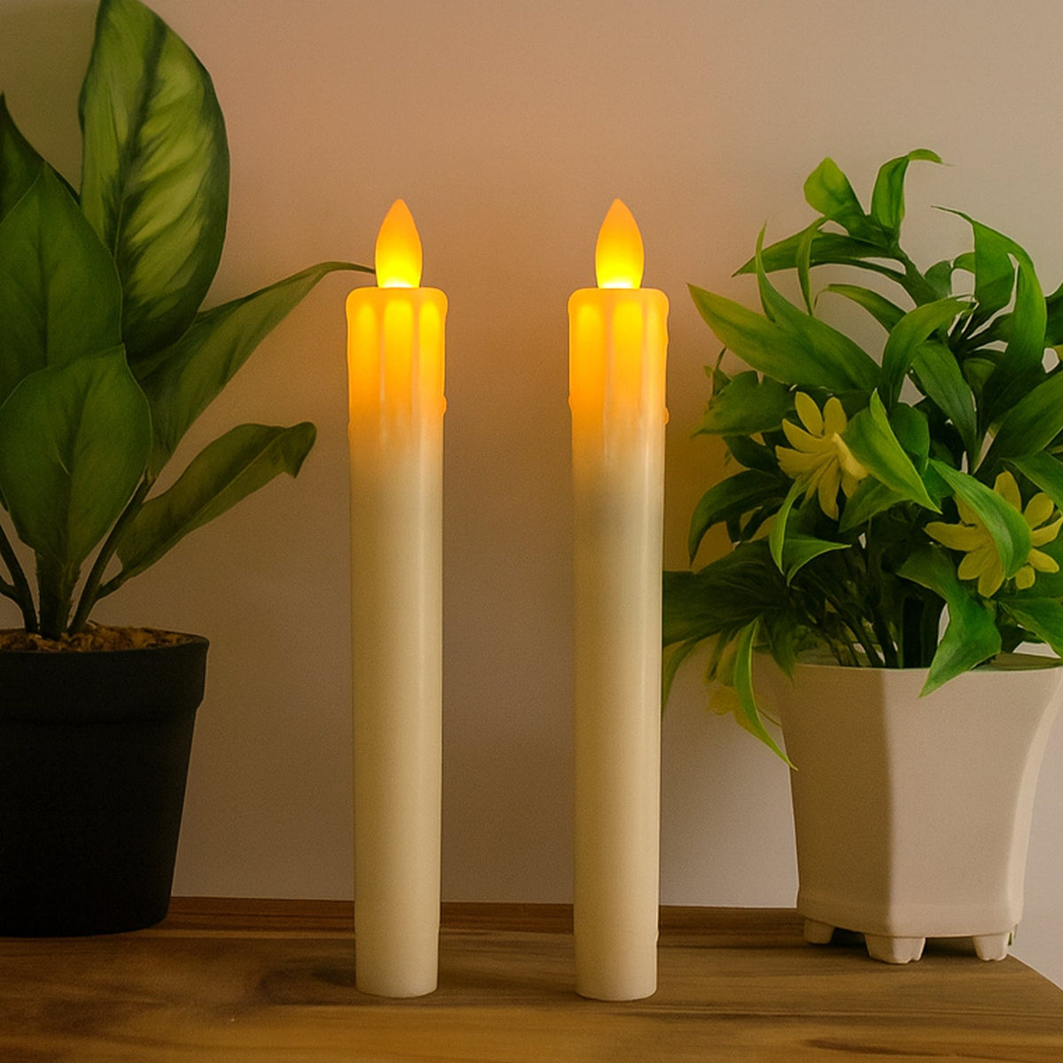 Set of 2 LED Flameless Taper Candles – Realistic Flickering Electronic Candle Lights for Home Décor HP DD