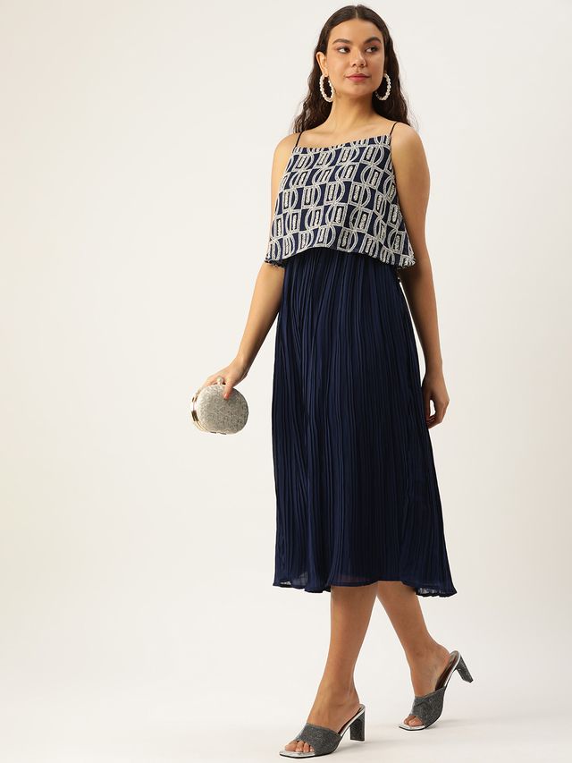 Bollywood Vogue Ready To Wear Dark Blue Embroidered Georgette Dress