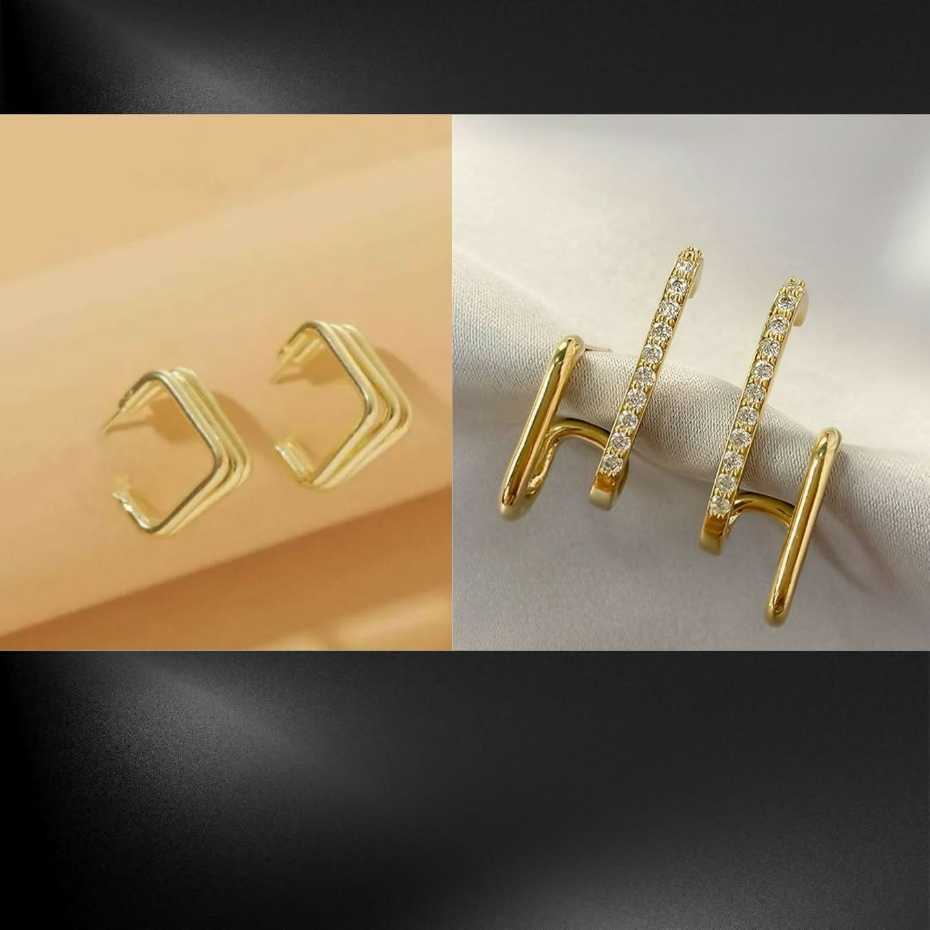 Modern Gold Square Hoop Earrings with Dainty Diamond Accent pinapes