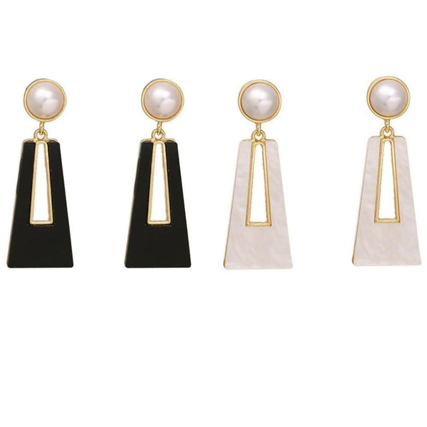 Modern Minimalist Black and White Trapezoid Earrings Set of 2 pinapes