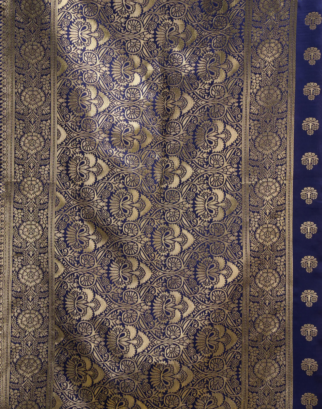 Royal Emerald Jacquard Saree with Golden Zari Work & Heavy Brocade Border