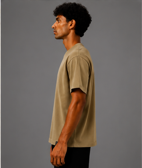 HUSTLE Men's Crew Neck Relaxed Fit T-Shirt – Khaki(relax fit)