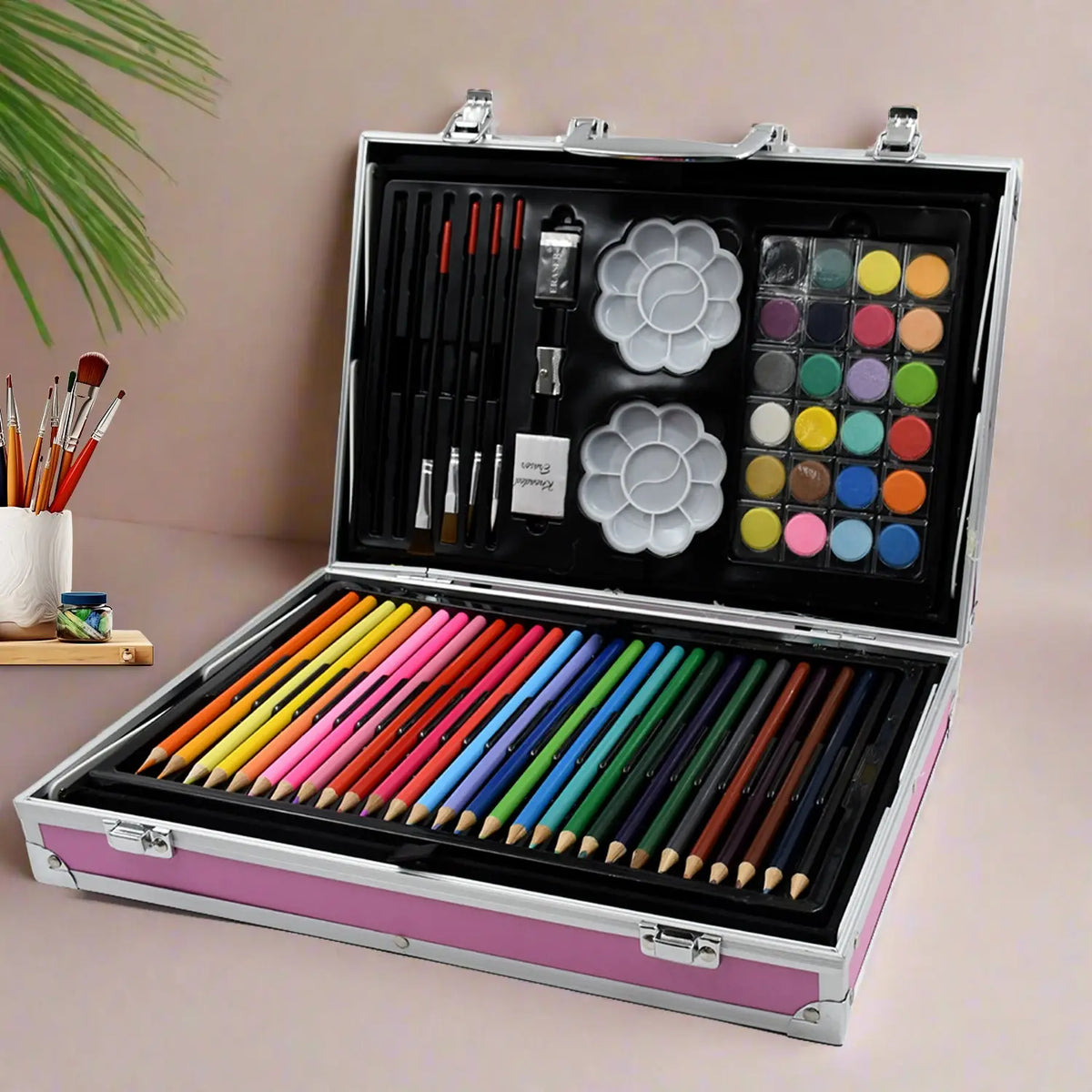 professional Art Set-drawing Painting Sketching Coloring Kids Set All In 1 Art Case Perfect For Kids With Unicorn Design Case Shading Crayons Oil Pastels Color Set Watercolor Cakes Paint Brush Sharpener Eraser (145 Pcs Set) HP DD