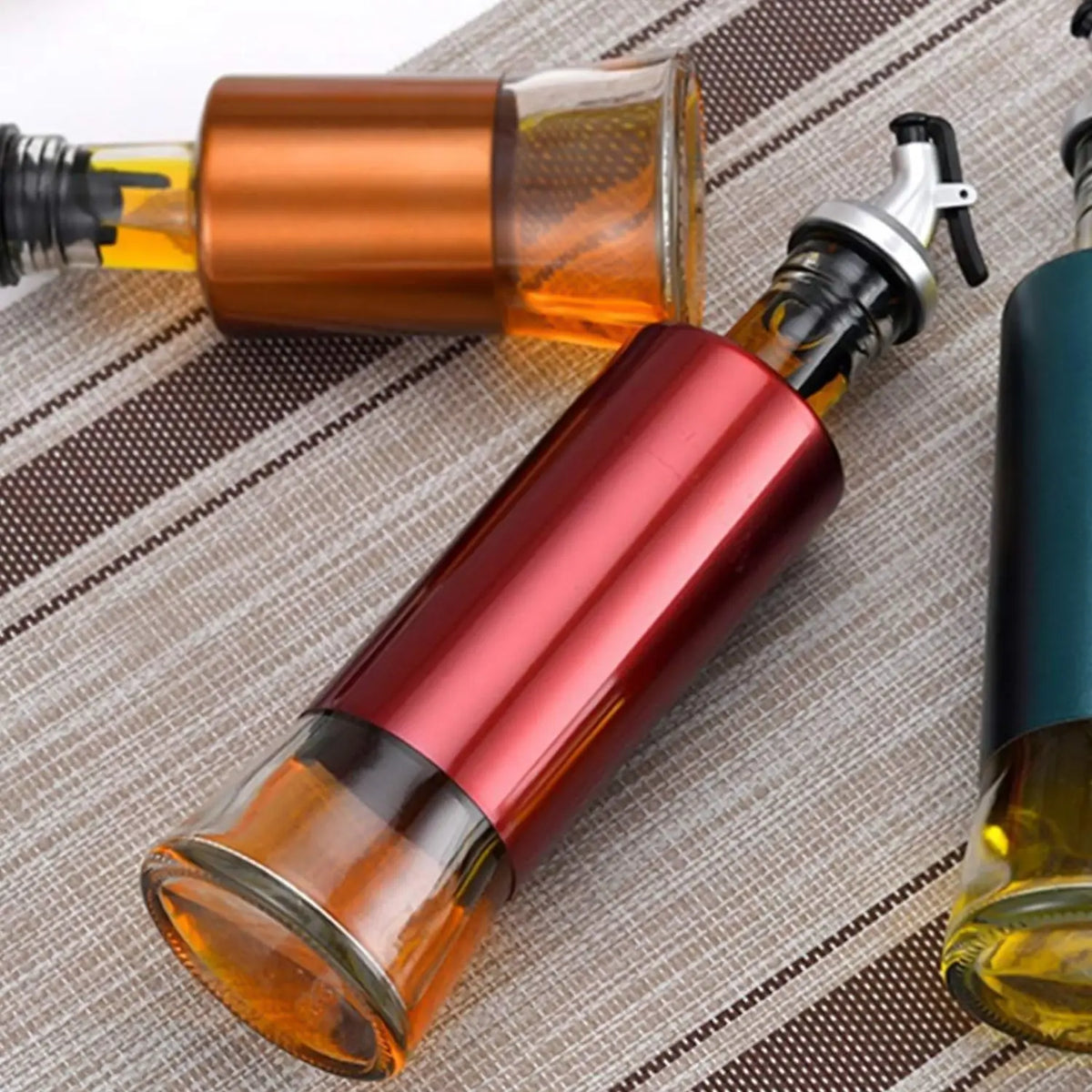 Glass Oil Dispenser With Plastic Covering Oil And Vinegar Bottle (300 Ml) HP DD