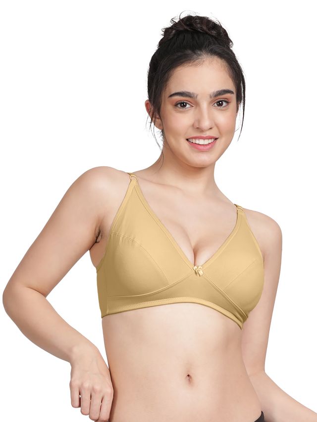 Susie Half Coverage Buff Skin Non Padded Wirefreee Adjustable, Non Detachable Everyday Plunge Bra