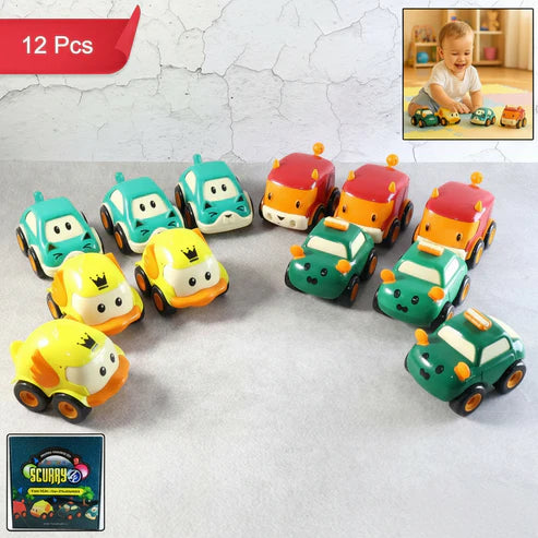 Cartoon Pull-back Car Toy Set For Kids (12 Pc)