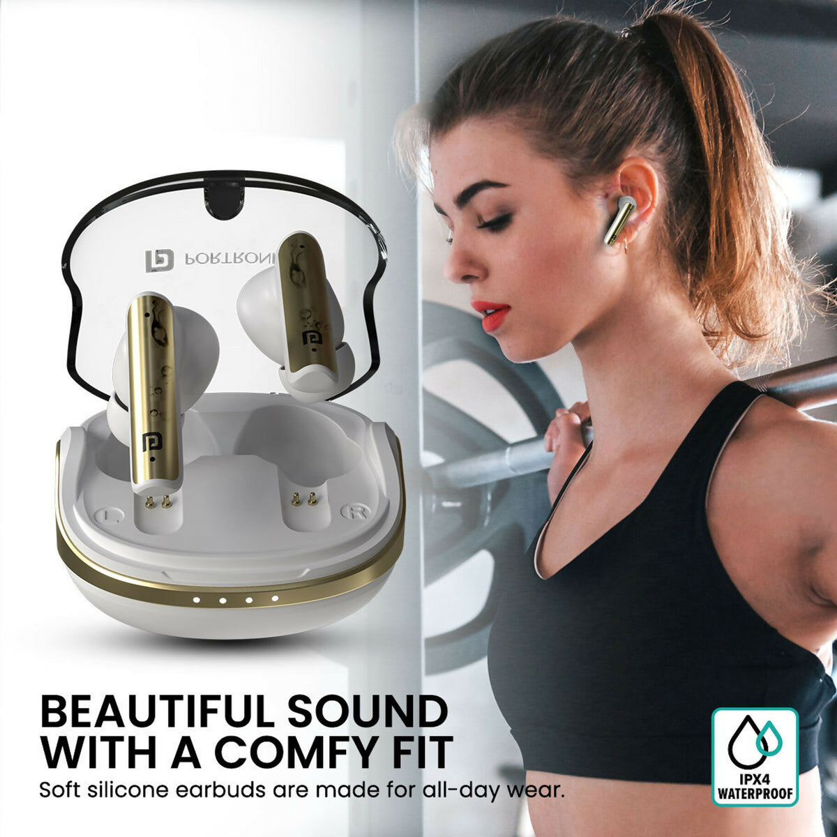 Portronics Harmonics Twins S7 TWS Earbuds, 35H Playtime, ENC, Bluetooth 5.3, Type-C – White