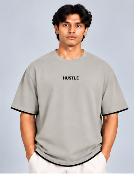 HUSTLE Men's Crew Neck Oversized T-Shirt – Lite Cement
