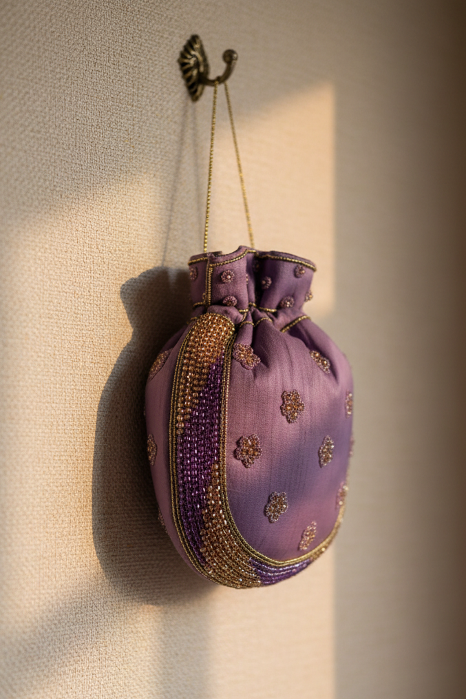 Elegant Lilac, Potli Bag with Beaded Handle RAYORA ENTERPRISE