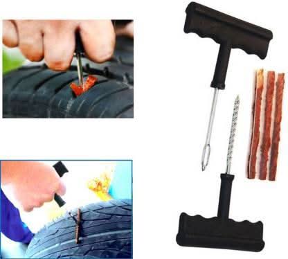 Puncture Repair Kit Tubeless Tyre Full Set With Nose Pliers Rubber Cement And Extra Strips For Cars Bikes HP DD