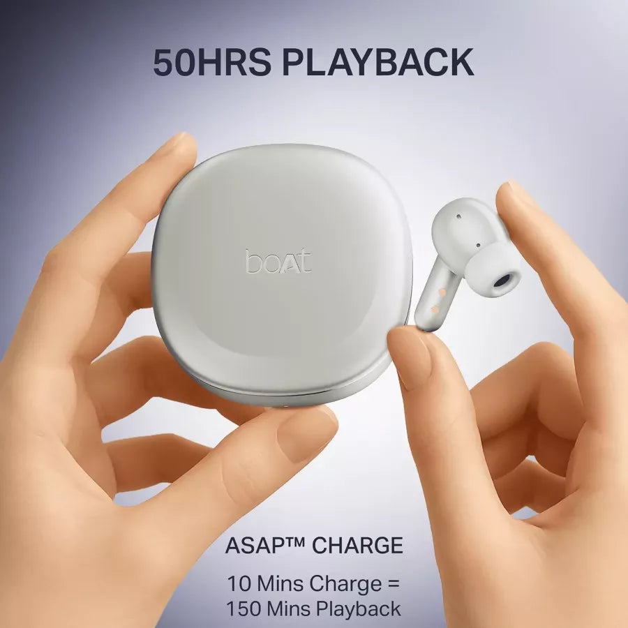 boAt Airdopes Prime 511, Volume Swipe Controls, 50H Battery, 4Mics ENx, App Support Bluetooth (Zinc White, True Wireless) Halfpe Deals