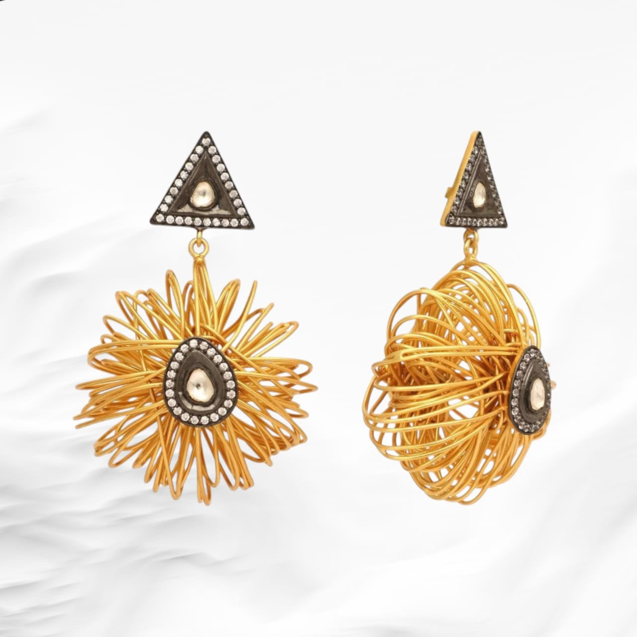18K Gold-Plated Zircon Studded Contemporary Wire Motif Danglers