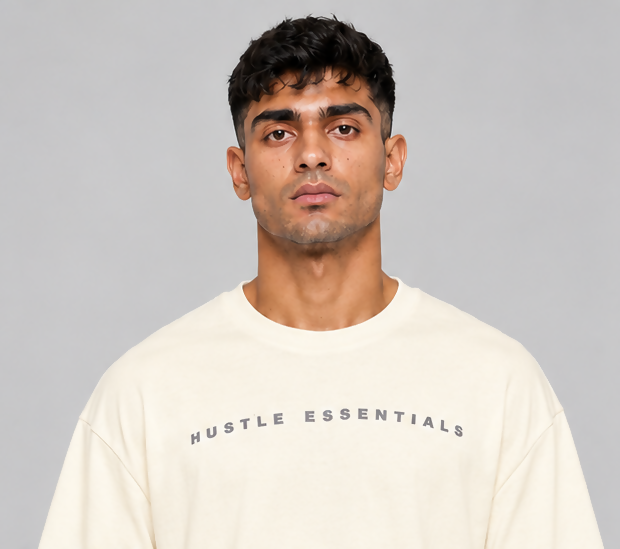 HUSTLE Essentials Men's Crew Neck Oversized Tees - Cream