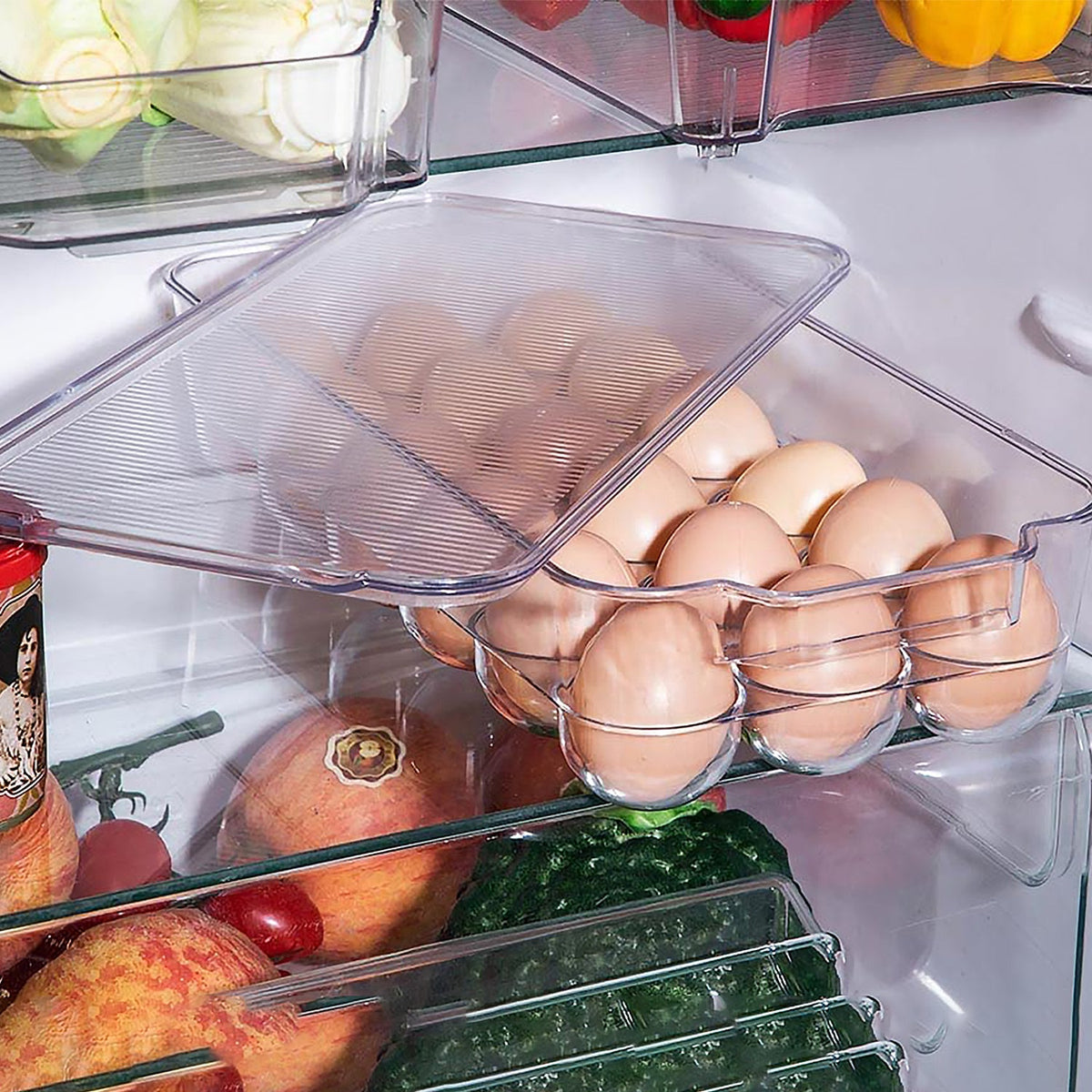 Plastic 18 Cavity Egg Storage Box Or Egg Trays For Refrigerator With Lid Handles High Quality Rectangular Egg Tray Box For 18 Egg (1 Pc) HP DD
