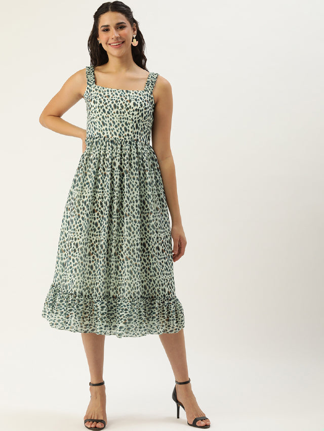 Bollywood Vogue Ready To Wear Cream Digital Printed Georgette Flared Dress