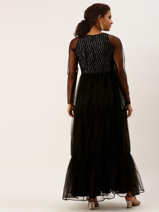 Bollywood Vogue Ready To Wear Black Georgette Sequins Gown