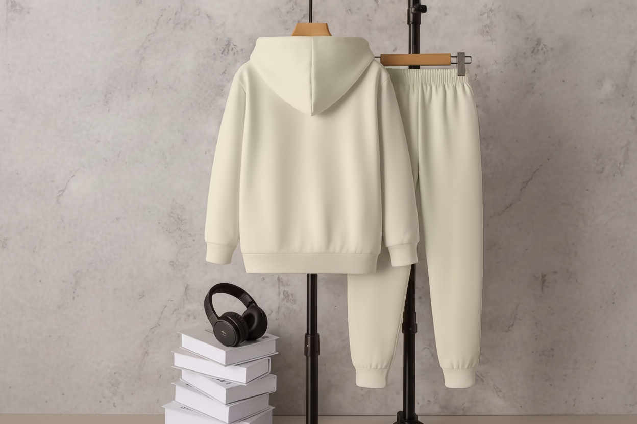 Kids Hooded Sweatshirt & Jogger Set – Superior Duck Print Casual Wear (Cream) Luck Fashion