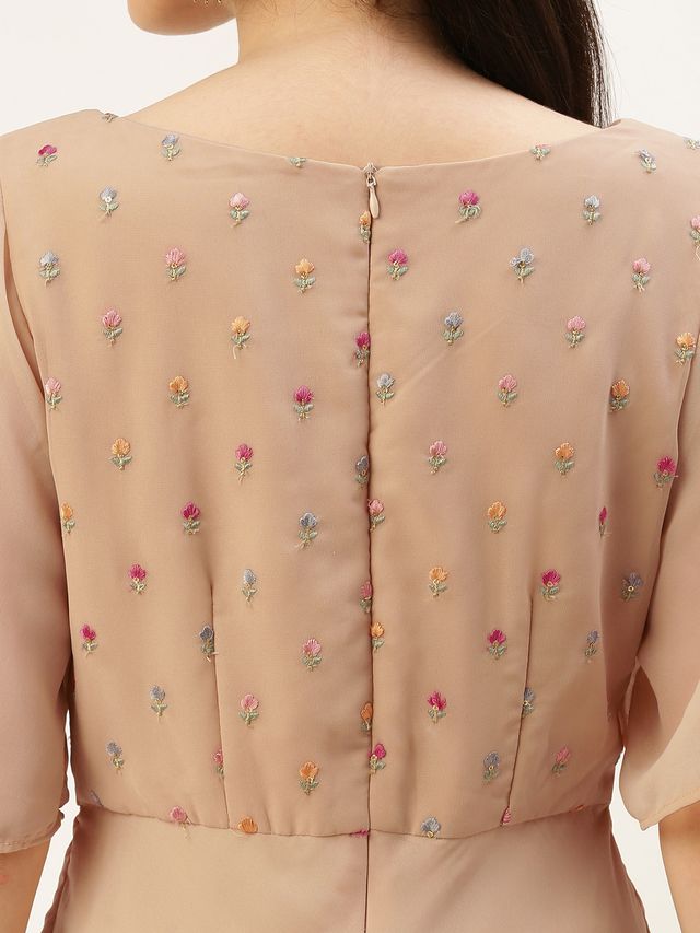 Bollywood Vogue Ready To Wear Peach Embroidered Georgette Dress