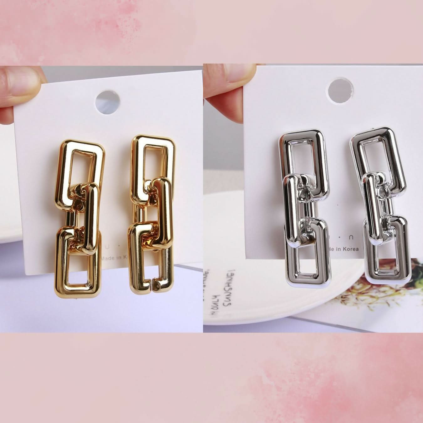 Contemporary Geometric Link Earrings Set of 2 Trendy Statement Jewelry pinapes