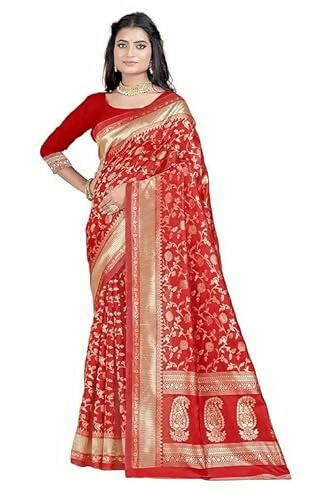 AXONIT Soft Silk Saree with Golden Zari Floral & Peacock Weaving
