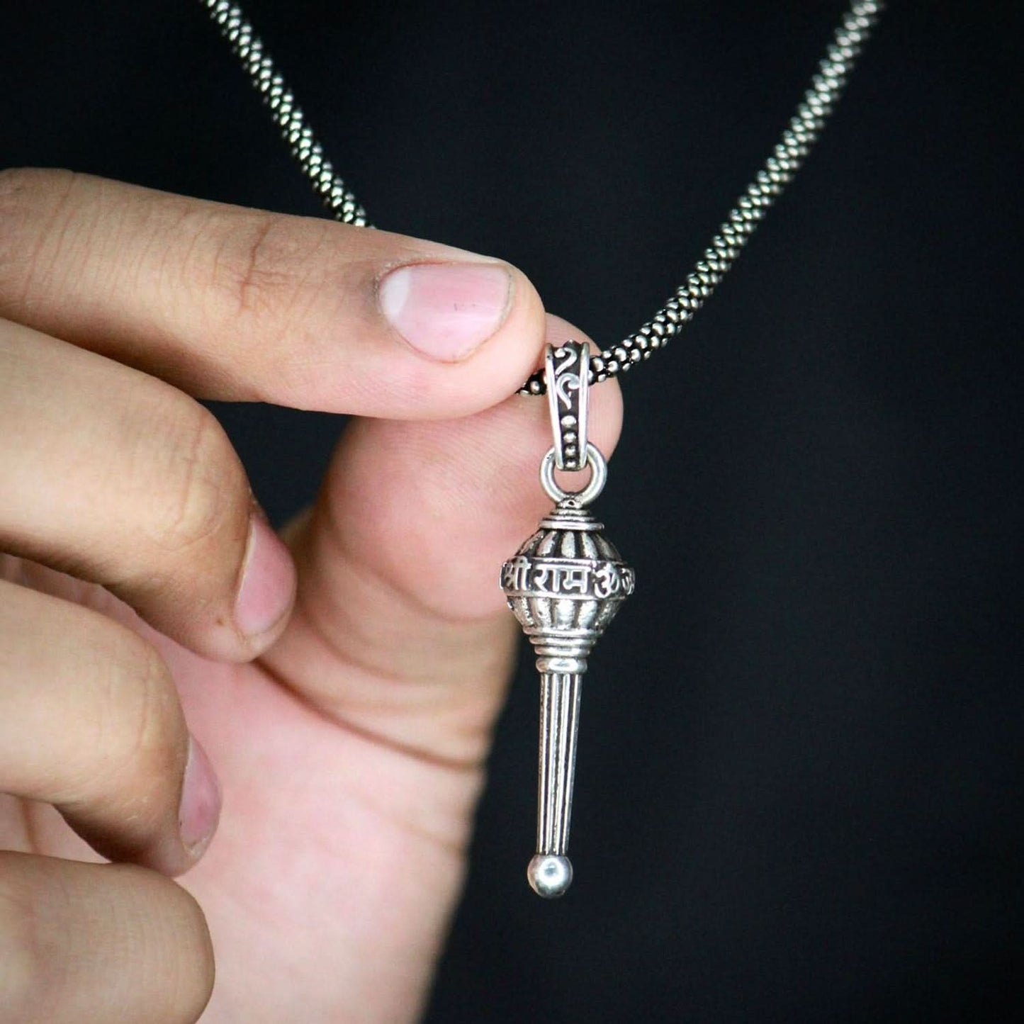 Silver Chain With Gada Pendant Locket (1 Pc)