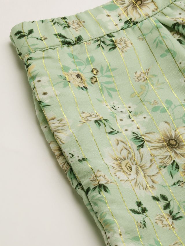 Bollywood Vogue Ready To Wear Green Muslin Digital Printed Co Ords Set