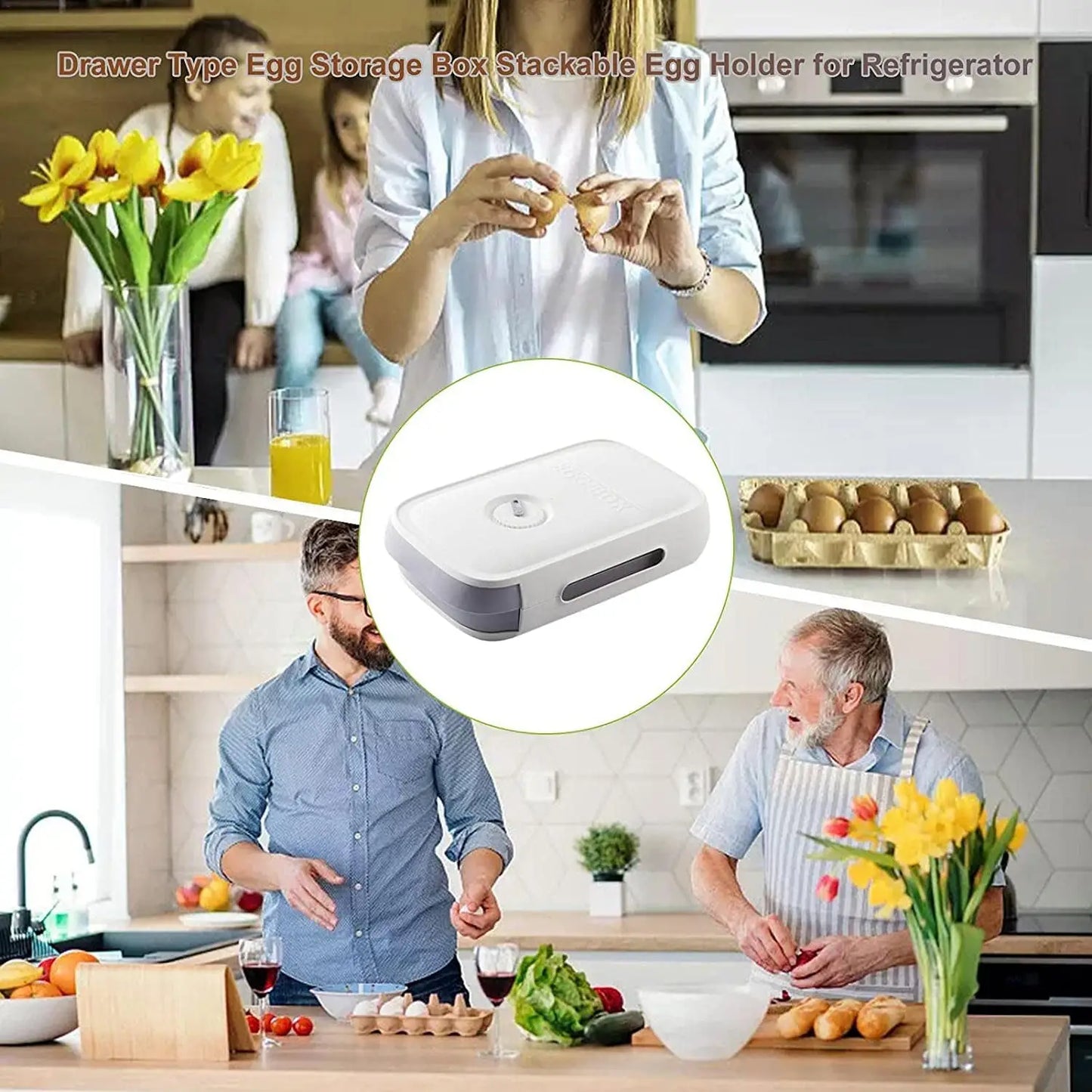 Egg Storage Box Plastic Egg Drawer Fridge Egg Organizer Egg Keeper Refrigerator Egg Drawer Plastic Egg Carton Covered Egg Holder Pantry Egg Bin Household Egg Tray (1 Pc) HP DD