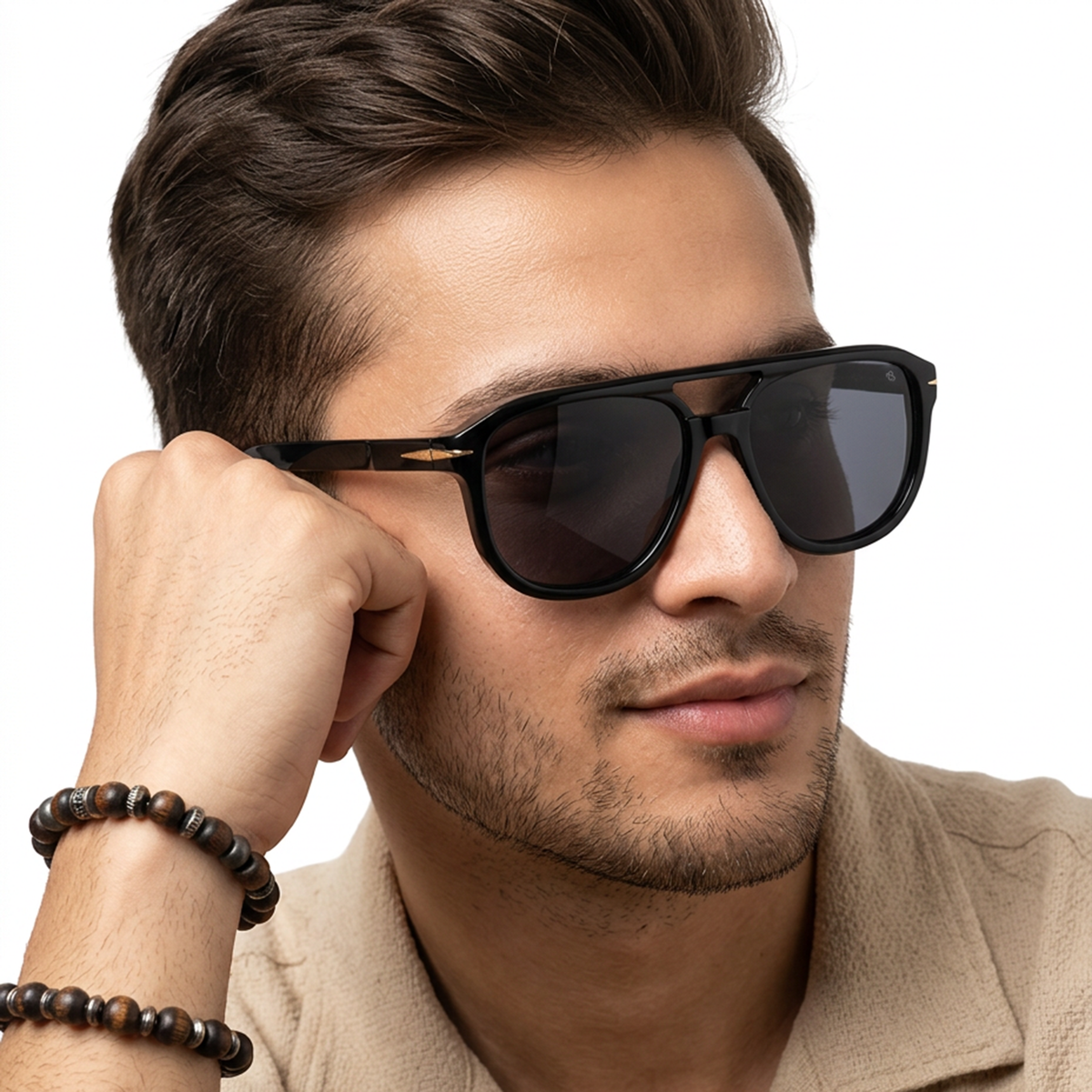 Eyejack Black Wayfarer Sunglasses for Men and Women - Style 2159 - worn by a male model (image 1)