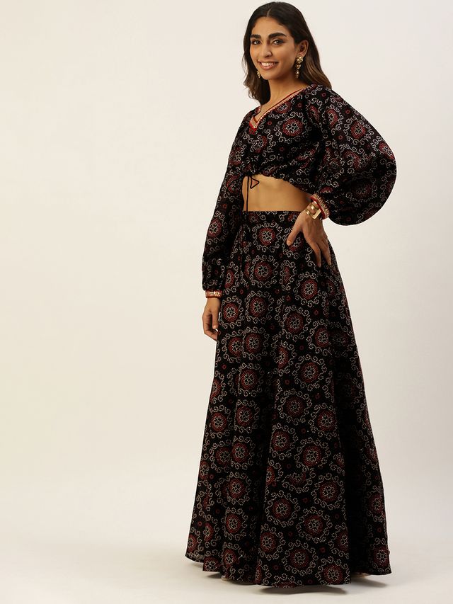 Bollywood Vogue Ready To Wear Black Printed Art Silk Co Ords Set