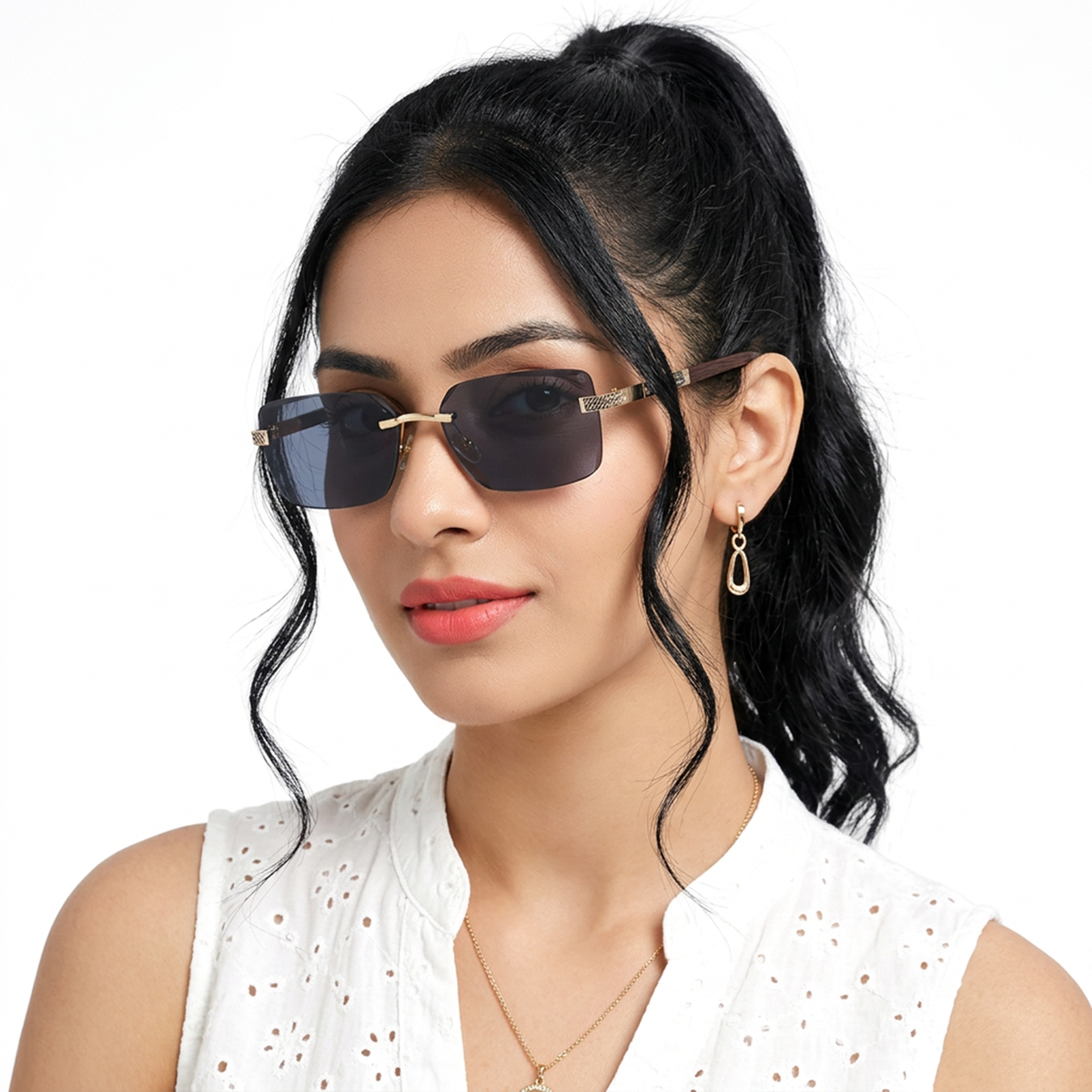 Essence Noble Golden Rimless Sunglasses for Men and Women - Style 2555 - worn by a male model (image 3)