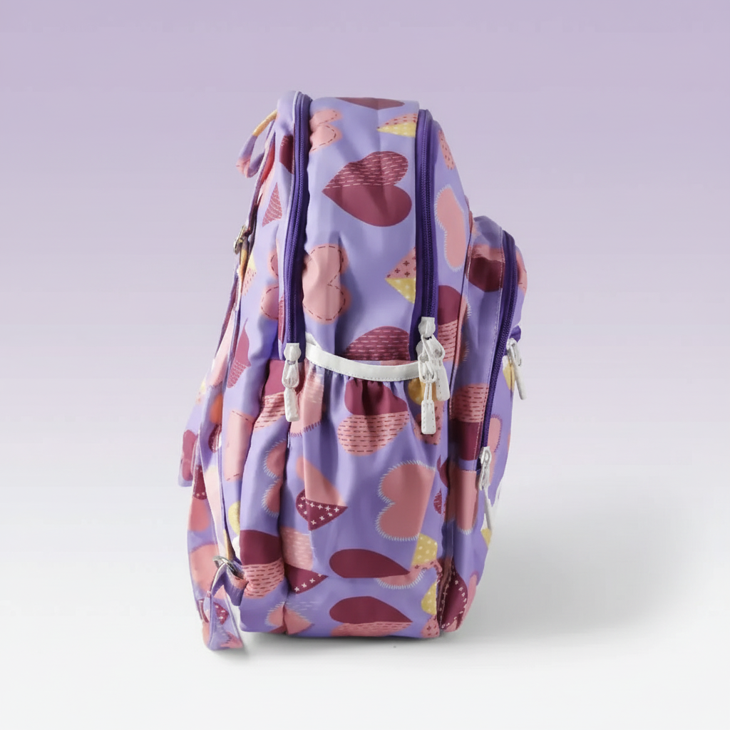 Hearts Printed College Backpack for Girls (Multicolor) SUPER