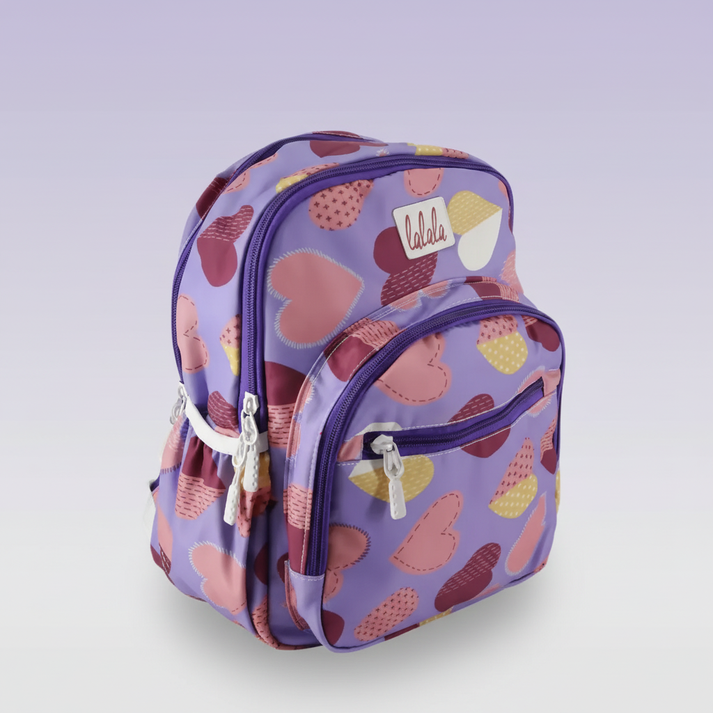 Hearts Printed College Backpack for Girls (Multicolor) SUPER