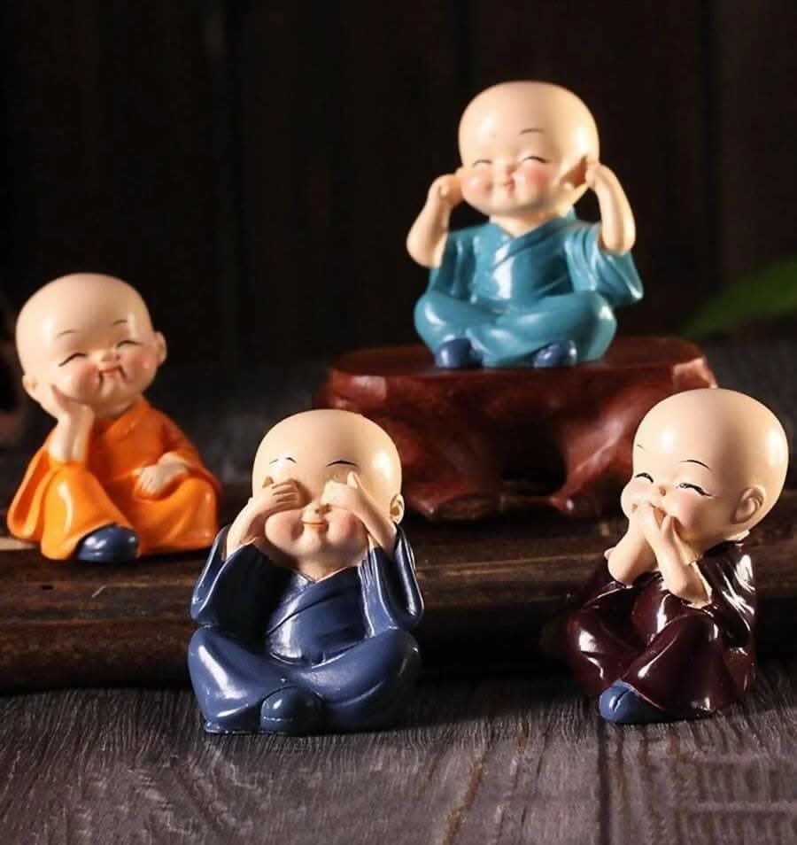 Cute Monk Buddha Miniature Showpiece Set (Set of 4) - HalfPe