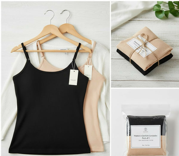 Women's Premium Adjustable Strap Camisole – Pack of 2 (Multicolor)