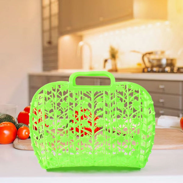 Plastic Foldable Basket Bag Fruit Vegetable Storage Basket (3 Pcs Set Multicolor)