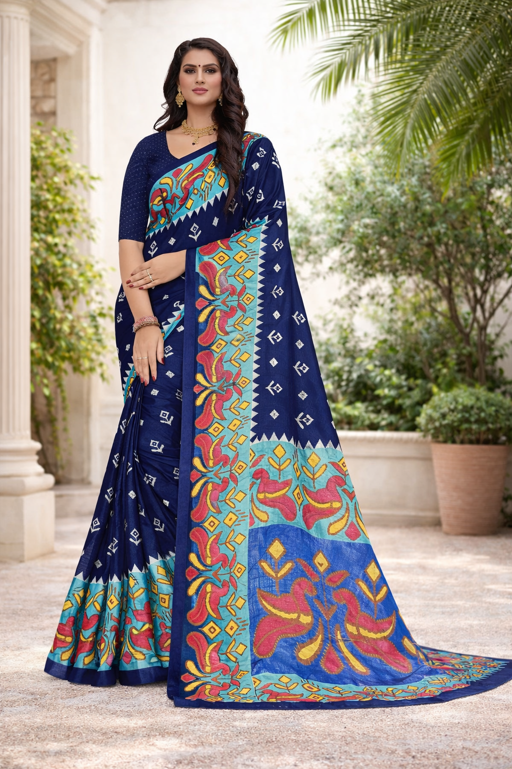 Fancy Kalamkari Crush Crepe Georgette Saree with Elegant Jhalar Border Kalyani silks and sarees