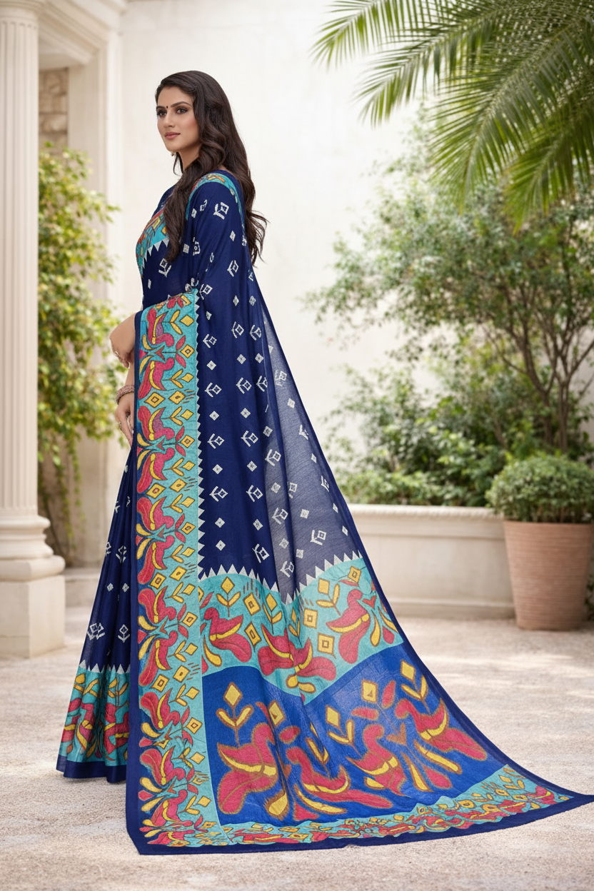 Fancy Kalamkari Crush Crepe Georgette Saree with Elegant Jhalar Border Kalyani silks and sarees