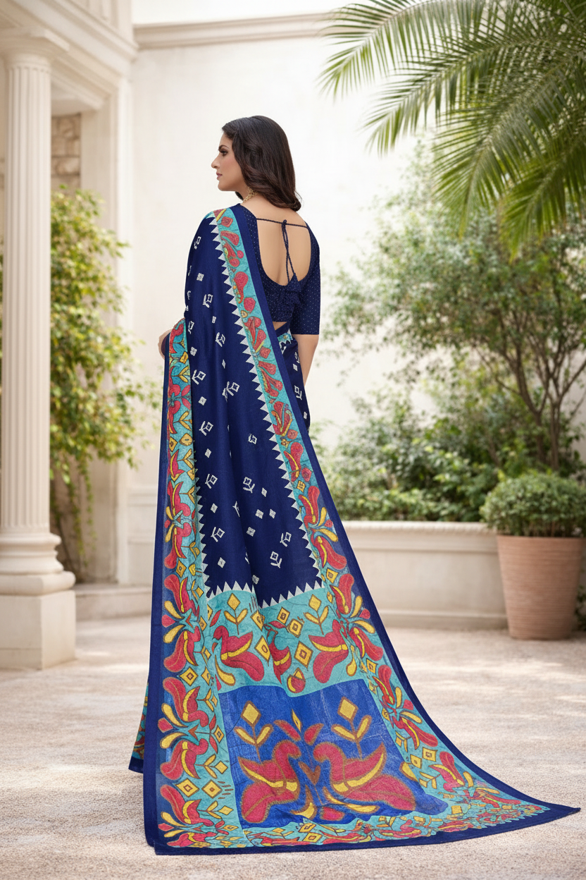 Fancy Kalamkari Crush Crepe Georgette Saree with Elegant Jhalar Border Kalyani silks and sarees