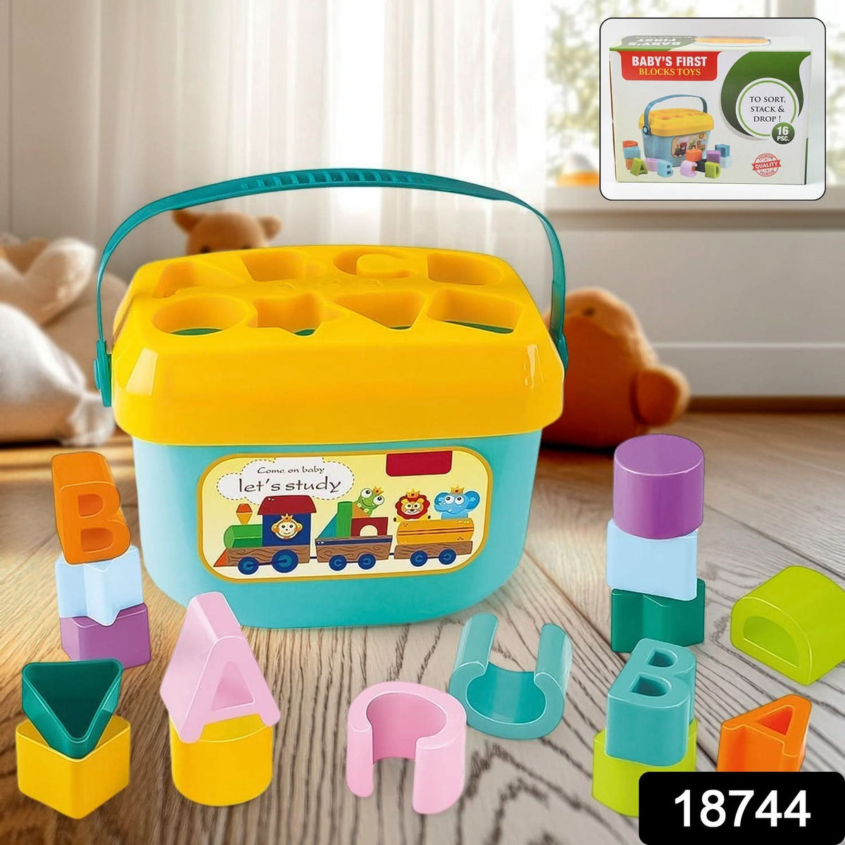 Baby First Block Set – Non-Toxic ABCD & Geometric Shape Sorting and Stacking Toy (1 Set) HP DD
