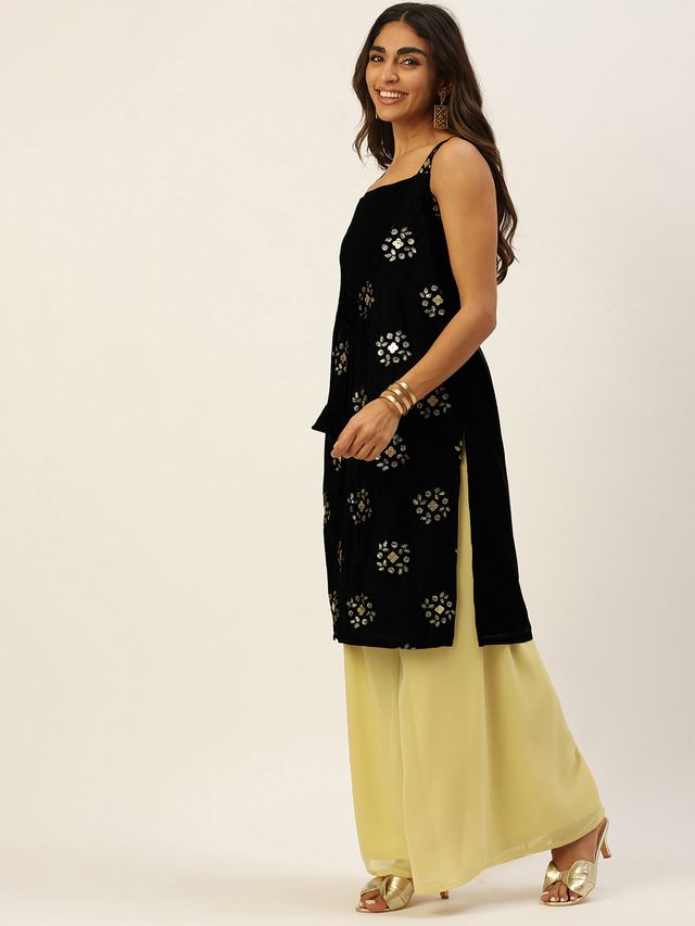 Bollywood Vogue Ready To Wear Black Embroidered N Beige Palazzo Set