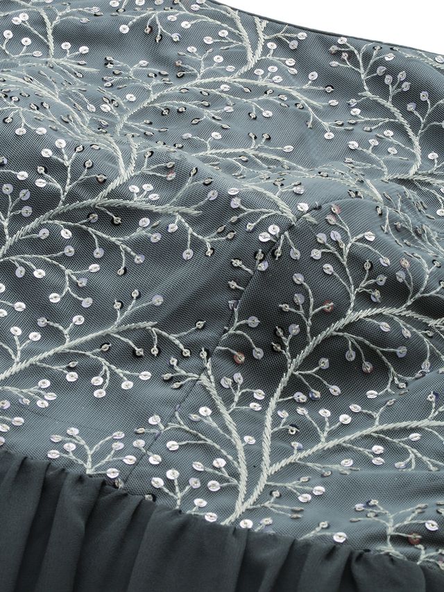 Bollywood Vogue Ready To Wear Grey Embroidered Net Tiered Gown