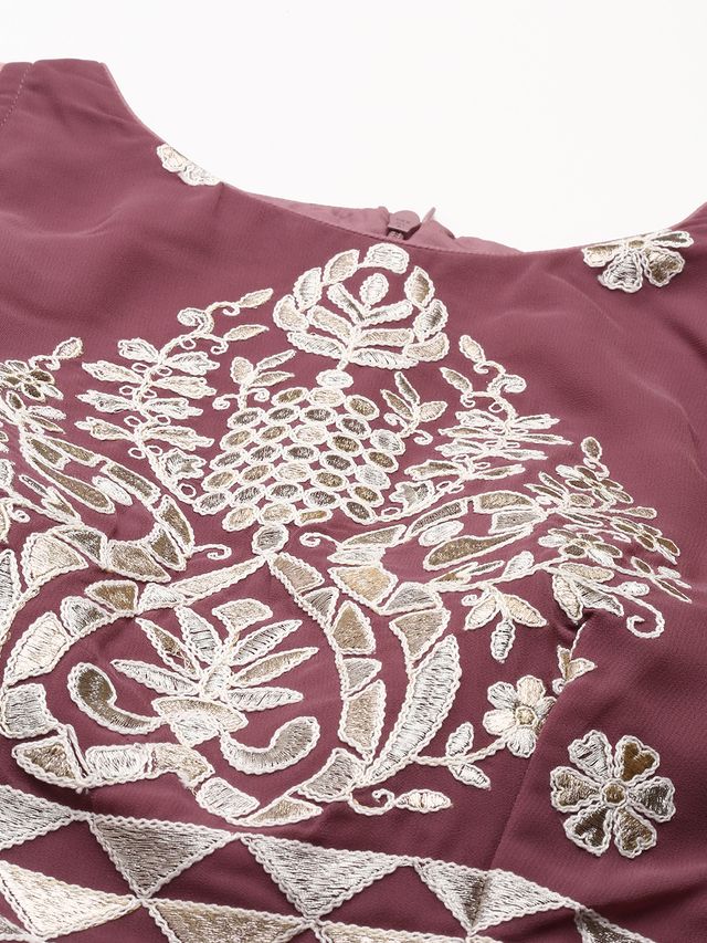 Bollywood Vogue Ready To Wear Mauve Georgette Embroidered Pink Gown