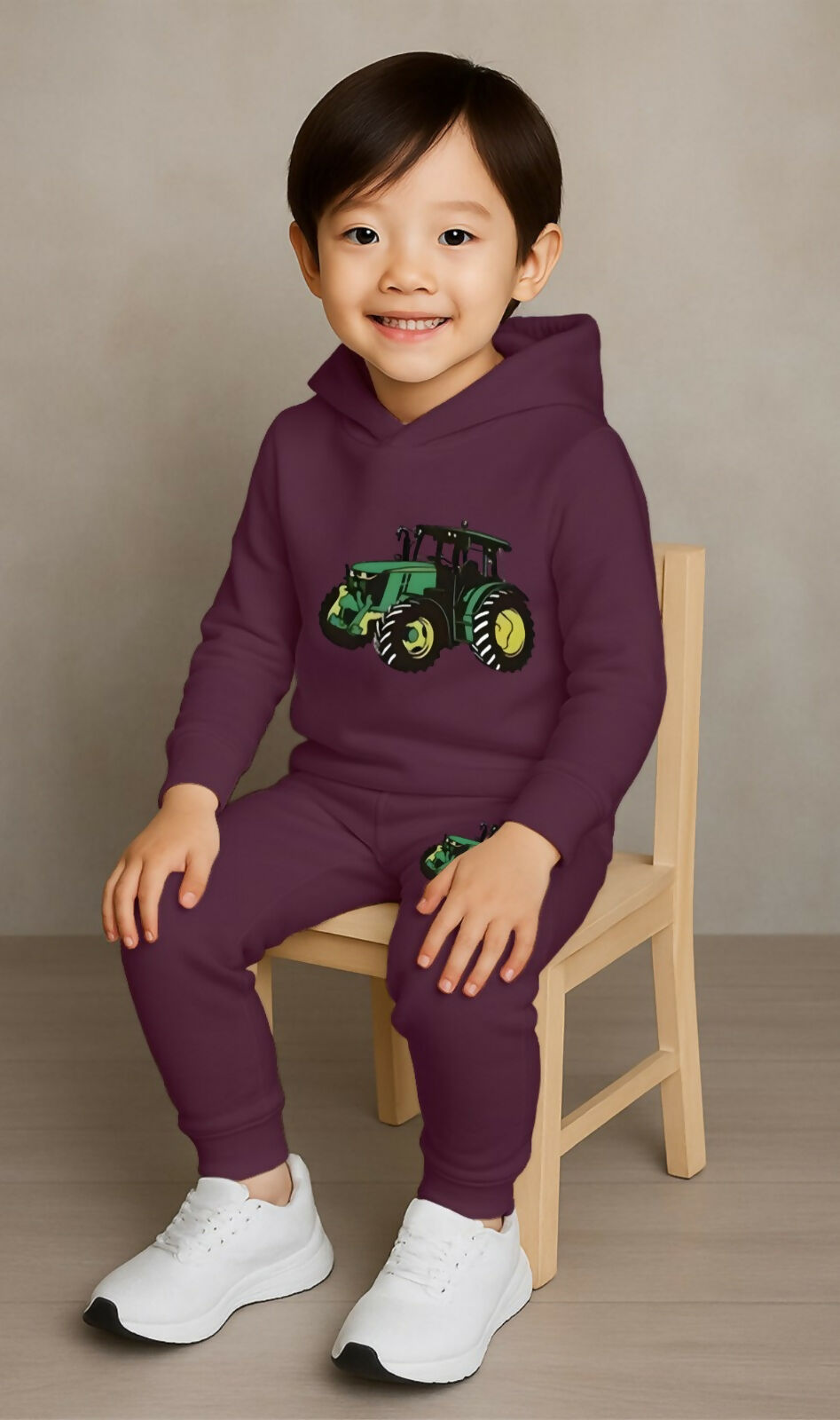 Stylish Purple Kid's Sweatshirt & Pant Set with Tractor Print – Comfortable Cotton Blend Casual Wear Luck Fashion