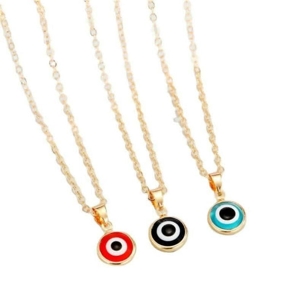 Blue Turkish Evil Eye Pendant Chain Necklace for Women (Set of 3 - Red, Black, Blue) MK Collections