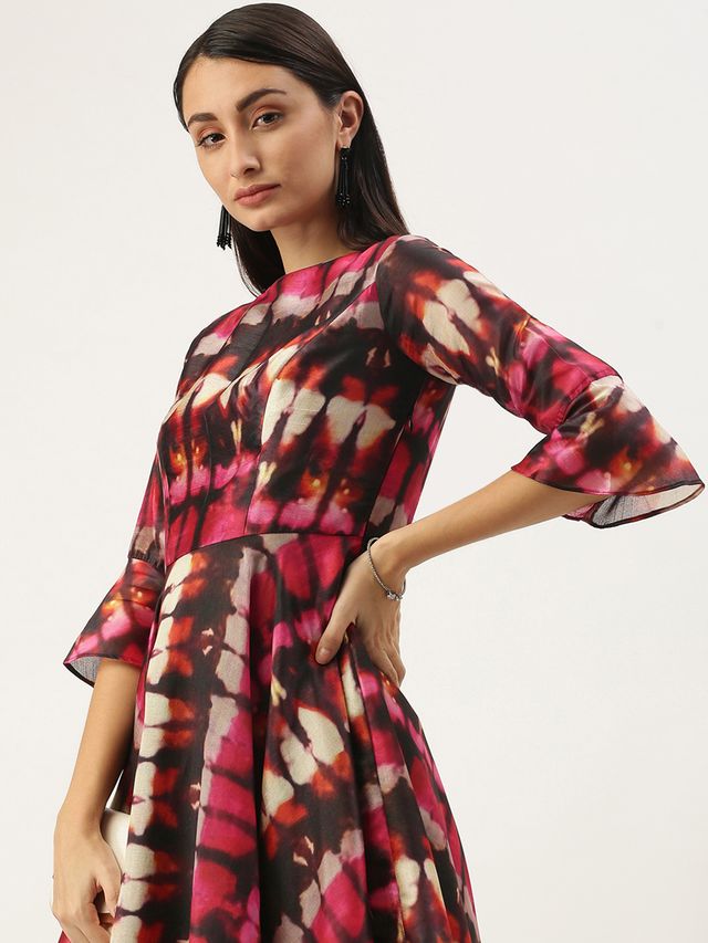 Bollywood Vogue Ready To Wear Multicolored Digital Printed Art Silk Dress