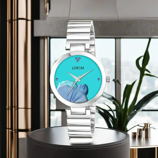LOREM Sky Blue Flower Designer Analog Watch For Women LR310 LOREM