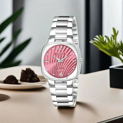 LOREM Pink Abstract Floral Analog Watch For Women LR308 LOREM